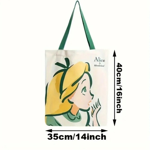 Alice in Wonderland tote bag green handle shopping book carrier - Picture 4 of 5